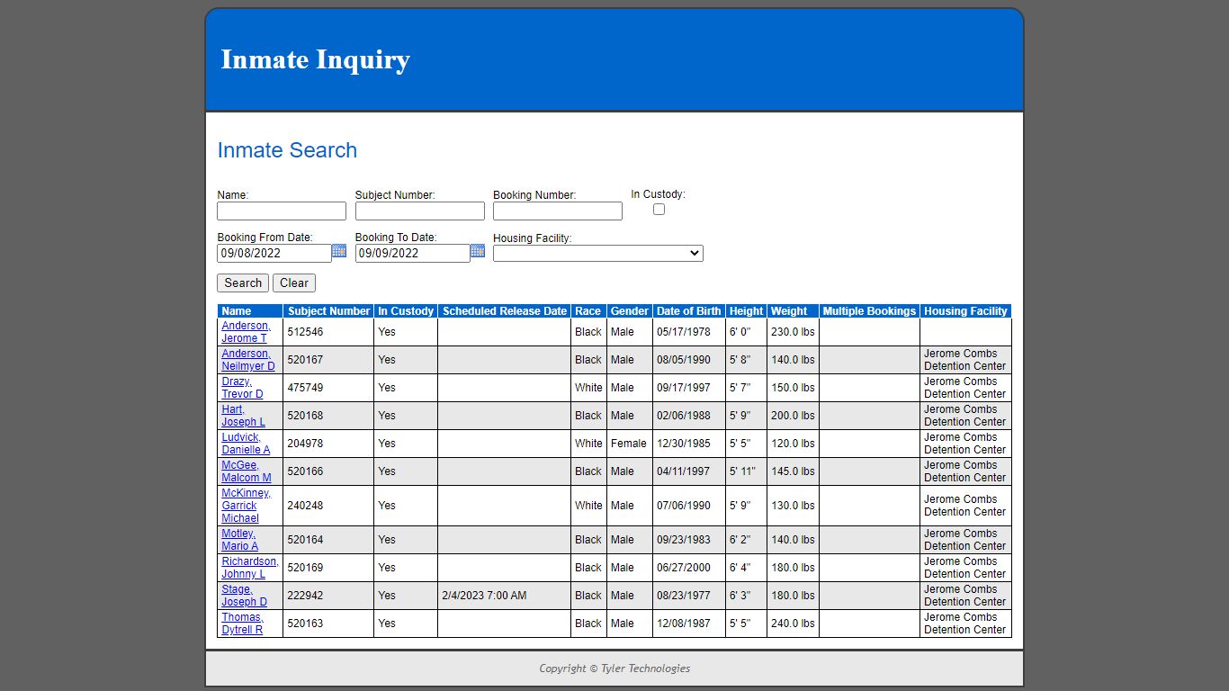 Inmate Search